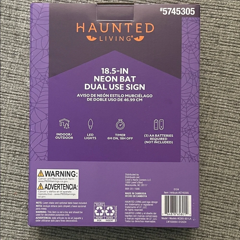Haunted Living Purple Neon Bat Dual Use Sign